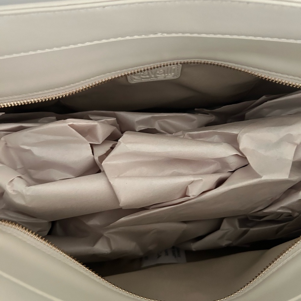 NWT Cavalli Class Sandra Shopper Tote Bag White Asparagus with Gold Hardware - Picture 5 of 14